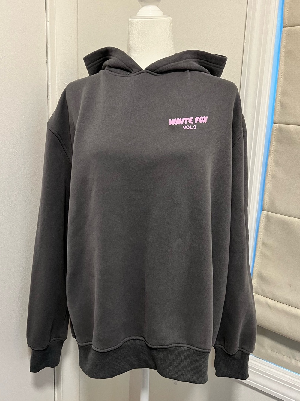 White Fox Vol. 3 Oversized Hoodie Charcoal Gray Pink Puff Print